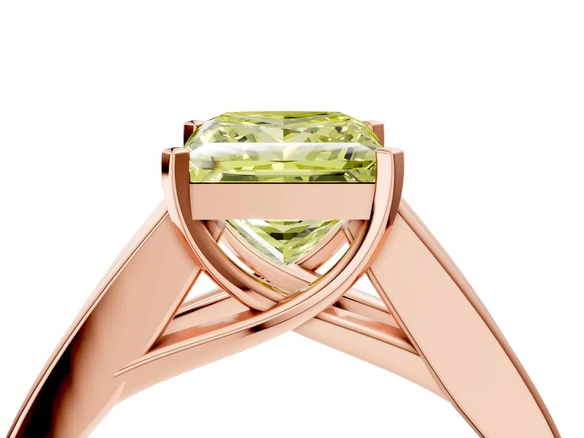 Fancy Yellow Princess Cut Cut Channel Set Solitaire Ring with Four-Prong Setting Rose gold