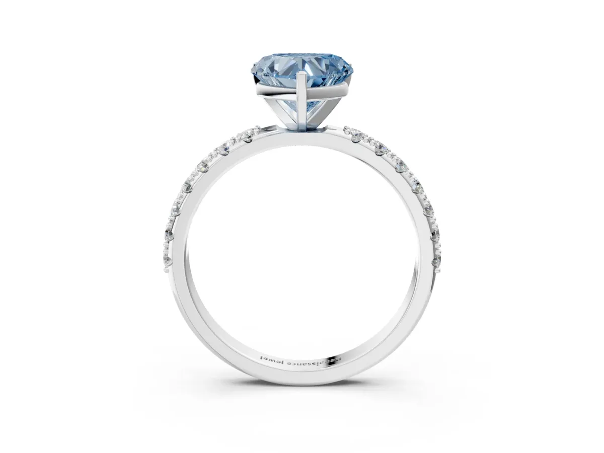 Fancy Blue Heart Cut Diamond Solitaire Pavé Band with Four-Prong Setting Platinum