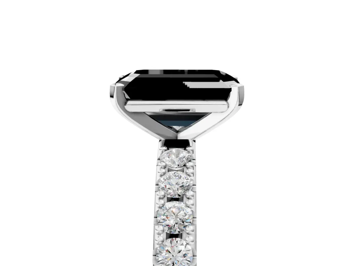 Fancy Black Emerald Cut Diamond Solitaire Pavé Band with Four-Prong Setting Silver