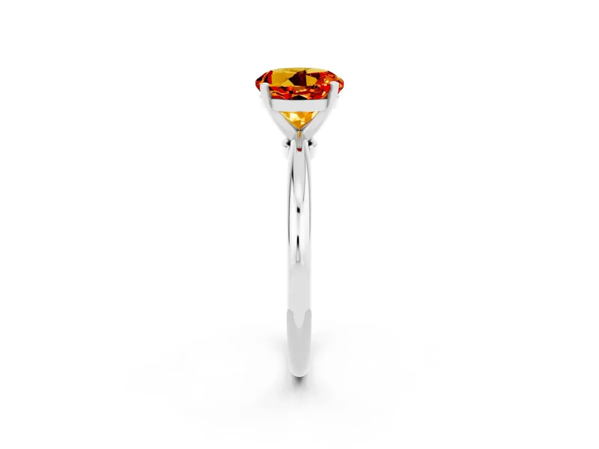 Round Cut Citrine Solitaire Ring with Six-Prong Setting and Classic Band Platinum