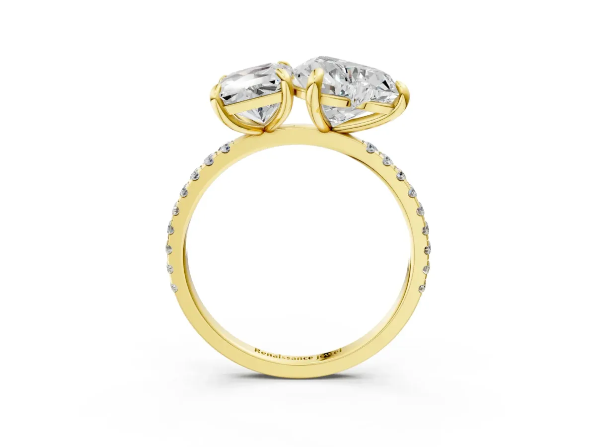 Radiant and Heart Toi Moi Ring with Prong Setting and Micro Pave Band Yellow gold