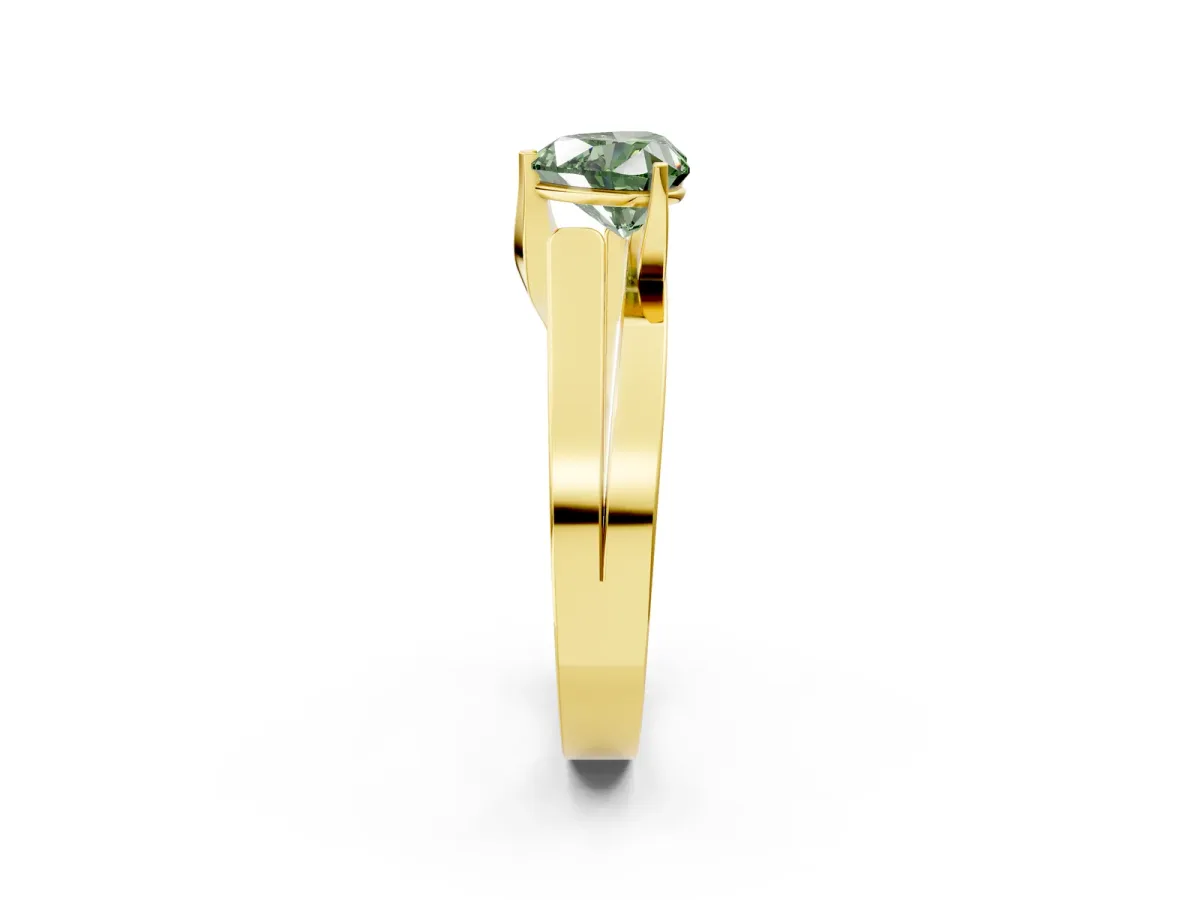 Fancy Green Modern Tension Set Heart Cut Diamond Solitaire Wide Band Ring Yellow gold