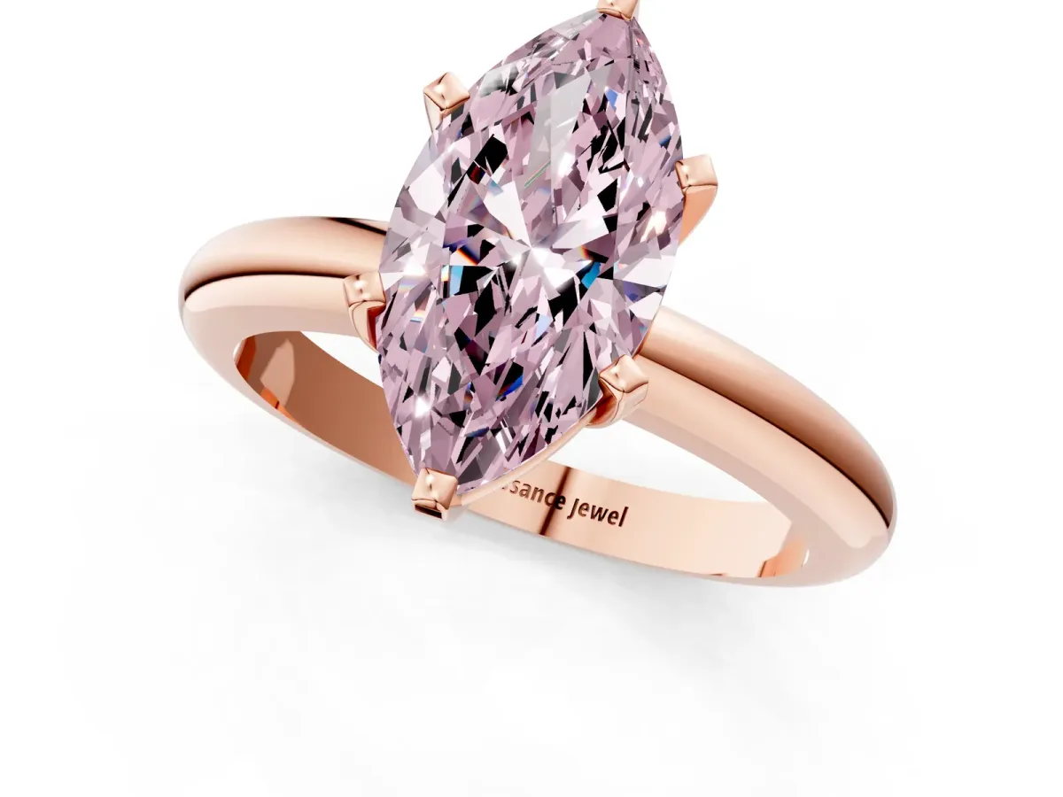 Fancy Pink Marquise Cut Diamond Solitaire Engagement Ring with Round Band and Four-Prong Setting Rose gold