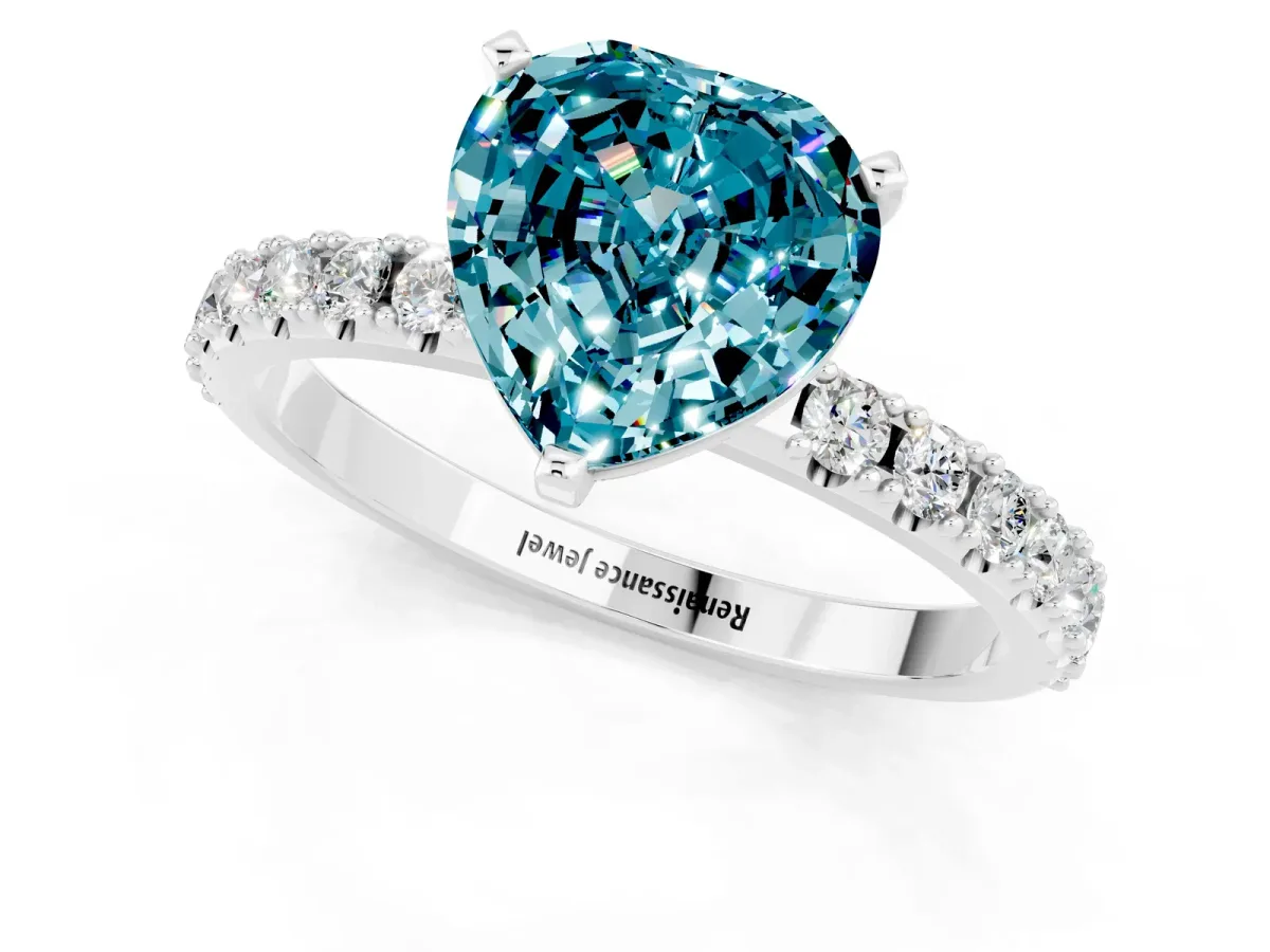 Heart Cut Blue Topaz Solitaire Pavé Band with Four-Prong Setting Platinum
