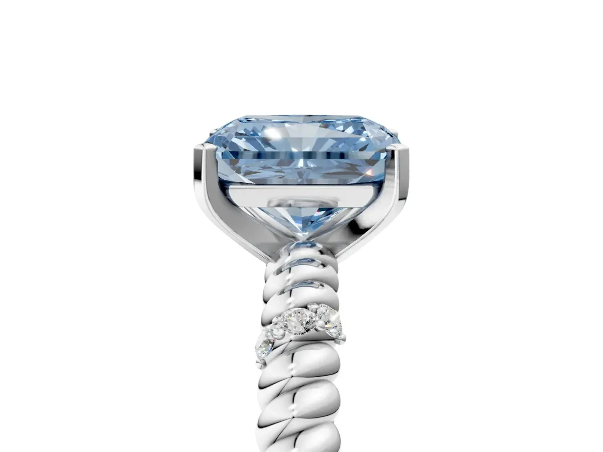 Fancy Blue Radiant Cut Solitaire Twisted Band Prong Set Engagement Ring Silver