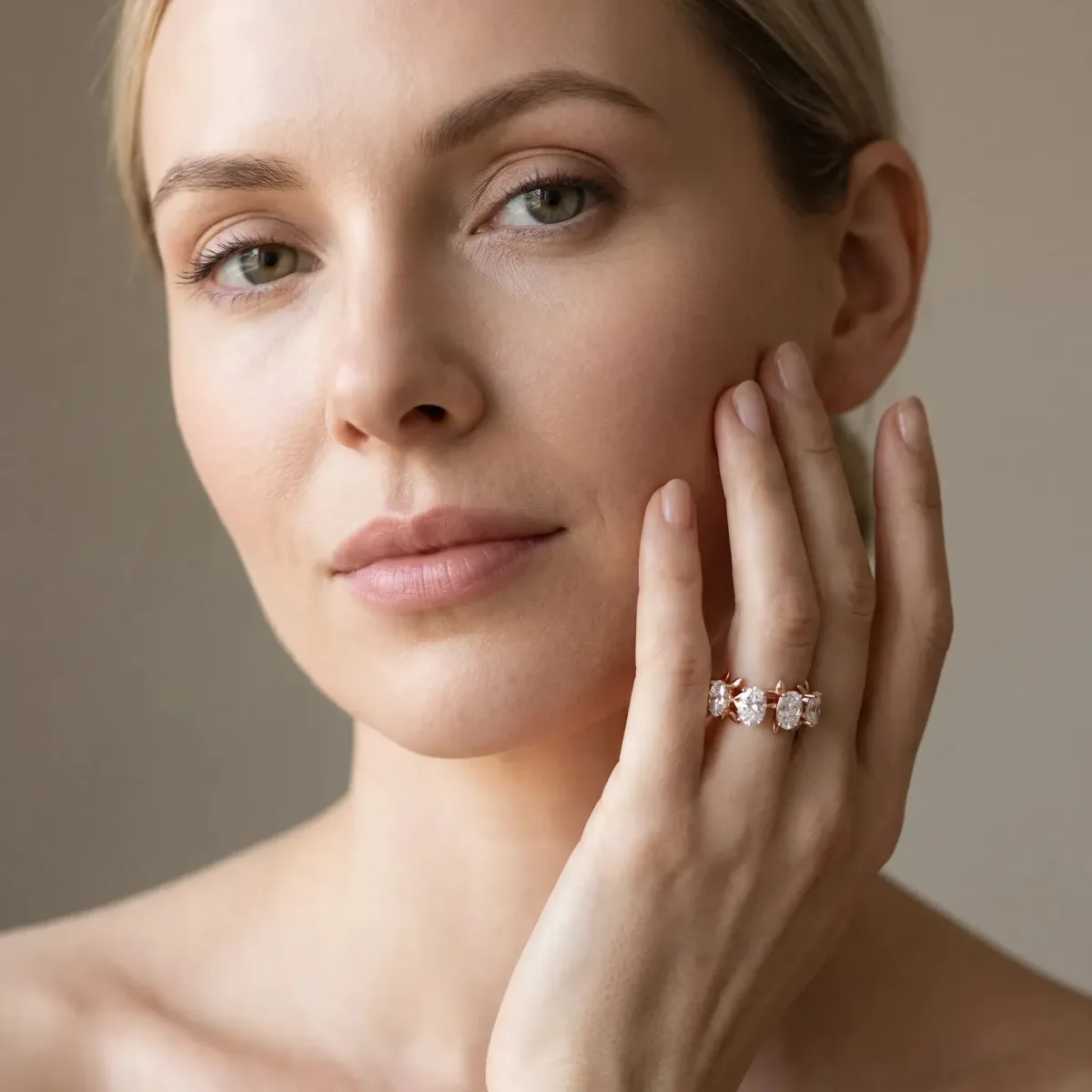 Four-Stone Elongated Cushion Diamond Band with Nature-Inspired Prong Setting Rose gold