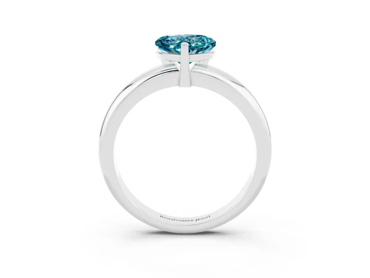 Heart Cut Blue Topaz Solitaire Engagement Ring with Round Band and Four-Prong Setting White gold