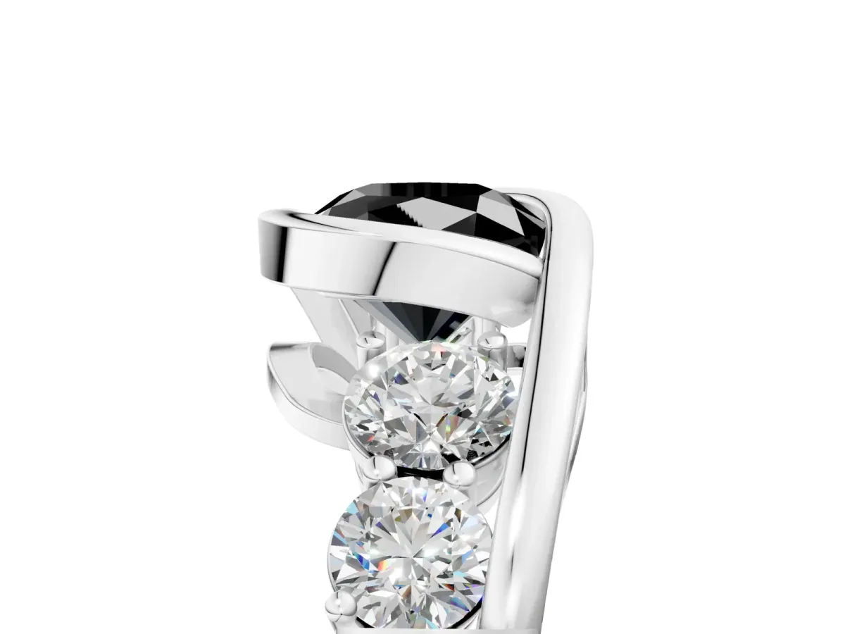 Fancy Black Bezel Set Cushion Cut Diamond Bypass Ring with Round Accents Platinum