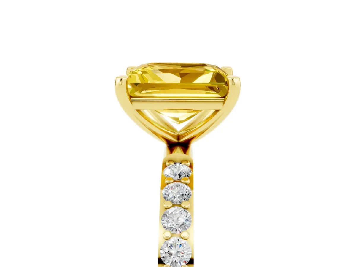 Princess Cut Yellow Sapphire Solitaire Ring with Round Pavé Band and Prong Setting Yellow gold