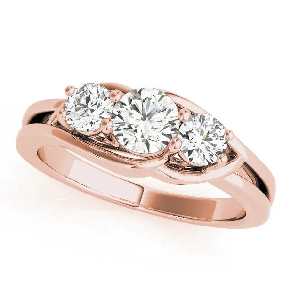Three-Stone Round Cut Diamond Split Shank Prong Setting Ring Rose gold