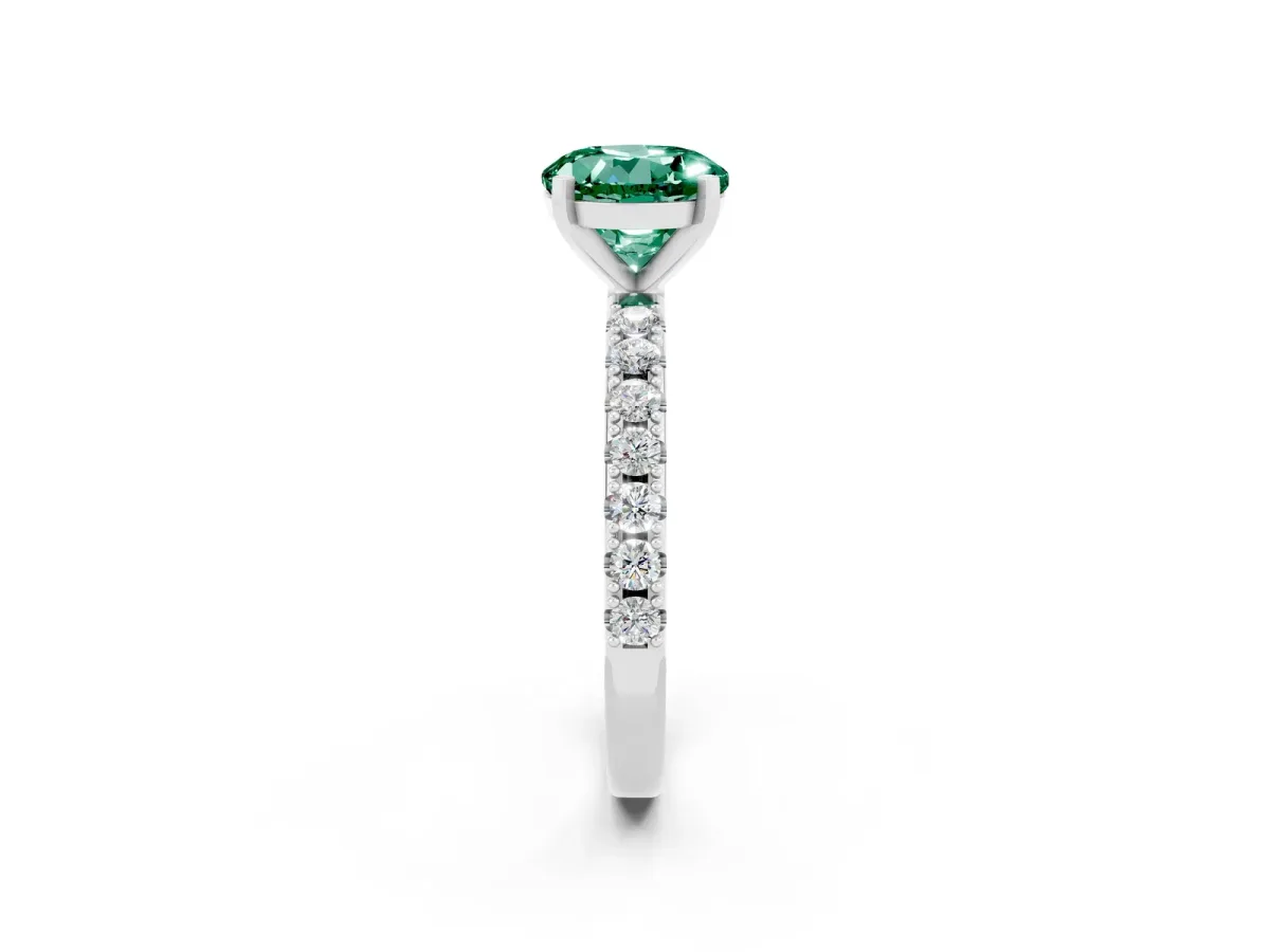 Round Cut Green Sapphire Solitaire Pavé Band with Four-Prong Setting Platinum