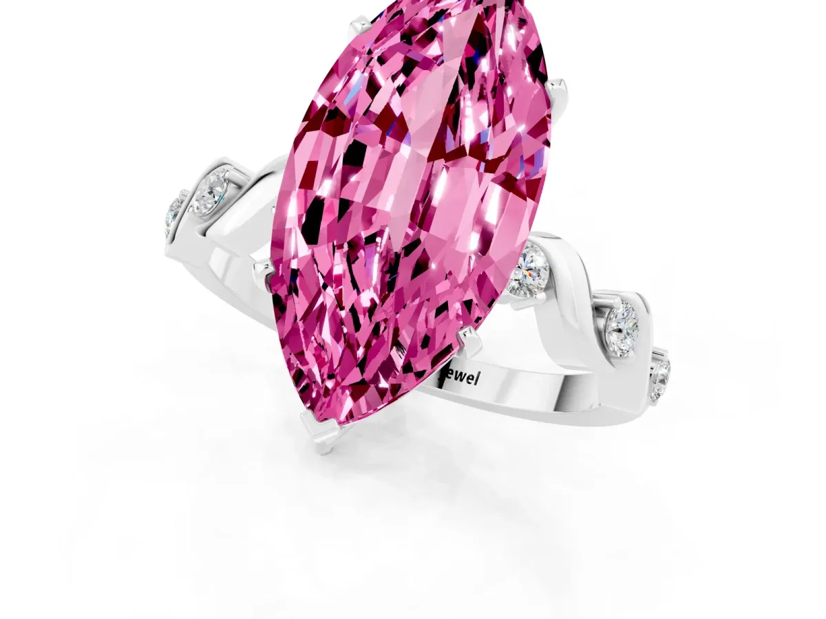 Marquise Cut Pink Sapphire Solitaire Twisted Band with Round Accents and Prong Setting Platinum