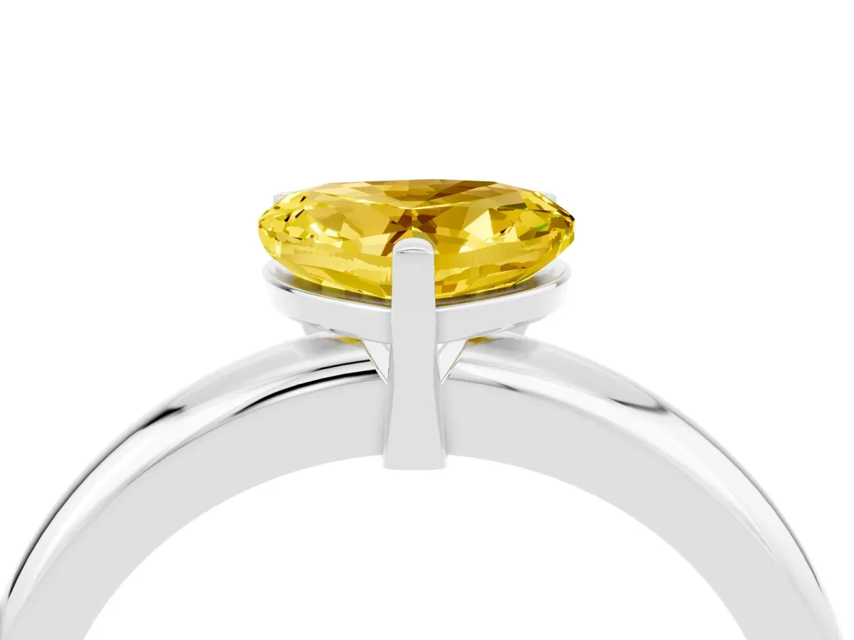 Heart Cut Yellow Sapphire Solitaire Engagement Ring with Round Band and Four-Prong Setting White gold