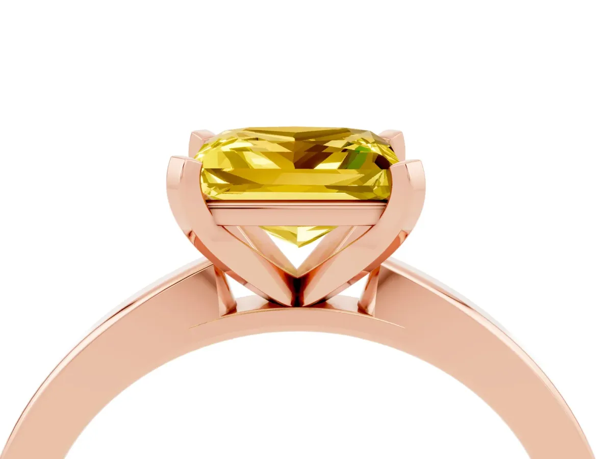 Princess Cut Yellow Sapphire Solitaire Engagement Ring with Classic Band and Four-Prong Setting Rose gold