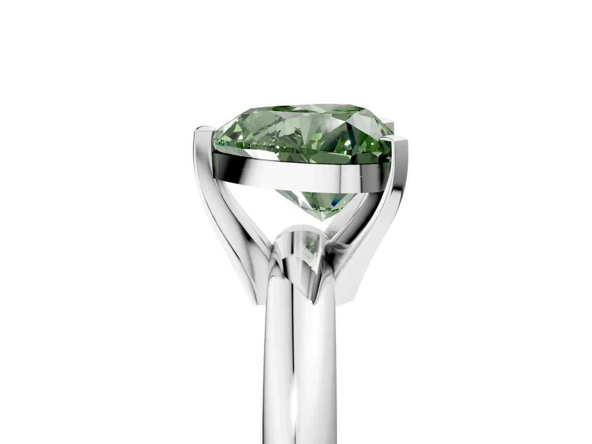 Fancy Green Heart Cut Diamond Solitaire Engagement Ring with Round Band and Four-Prong Setting White gold