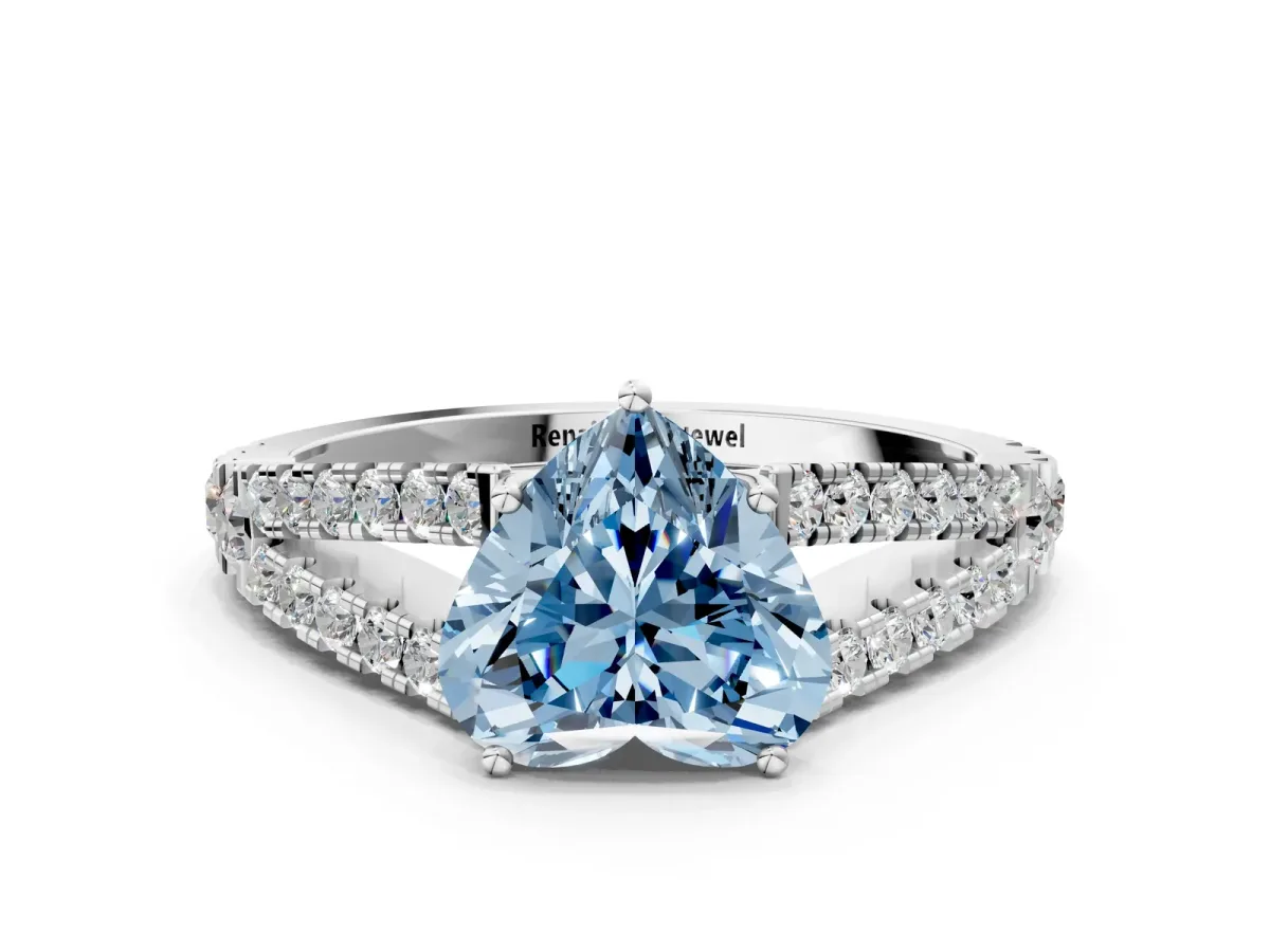Fancy Blue Heart Cut Diamond Split Shank Pavé Engagement Ring with Four-Prong Setting White gold