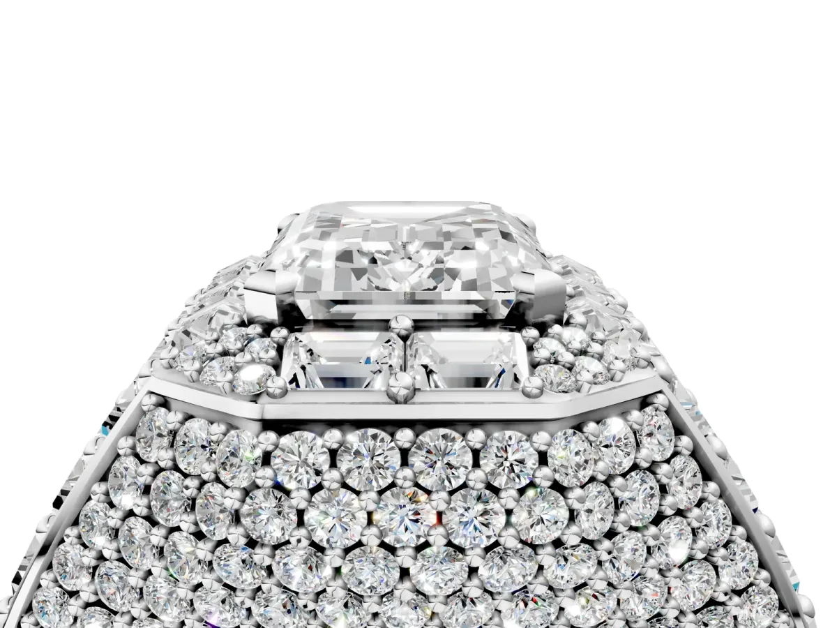 Emerald Cut Diamond Pavé Statement Mens Ring with Baguette Accents White gold