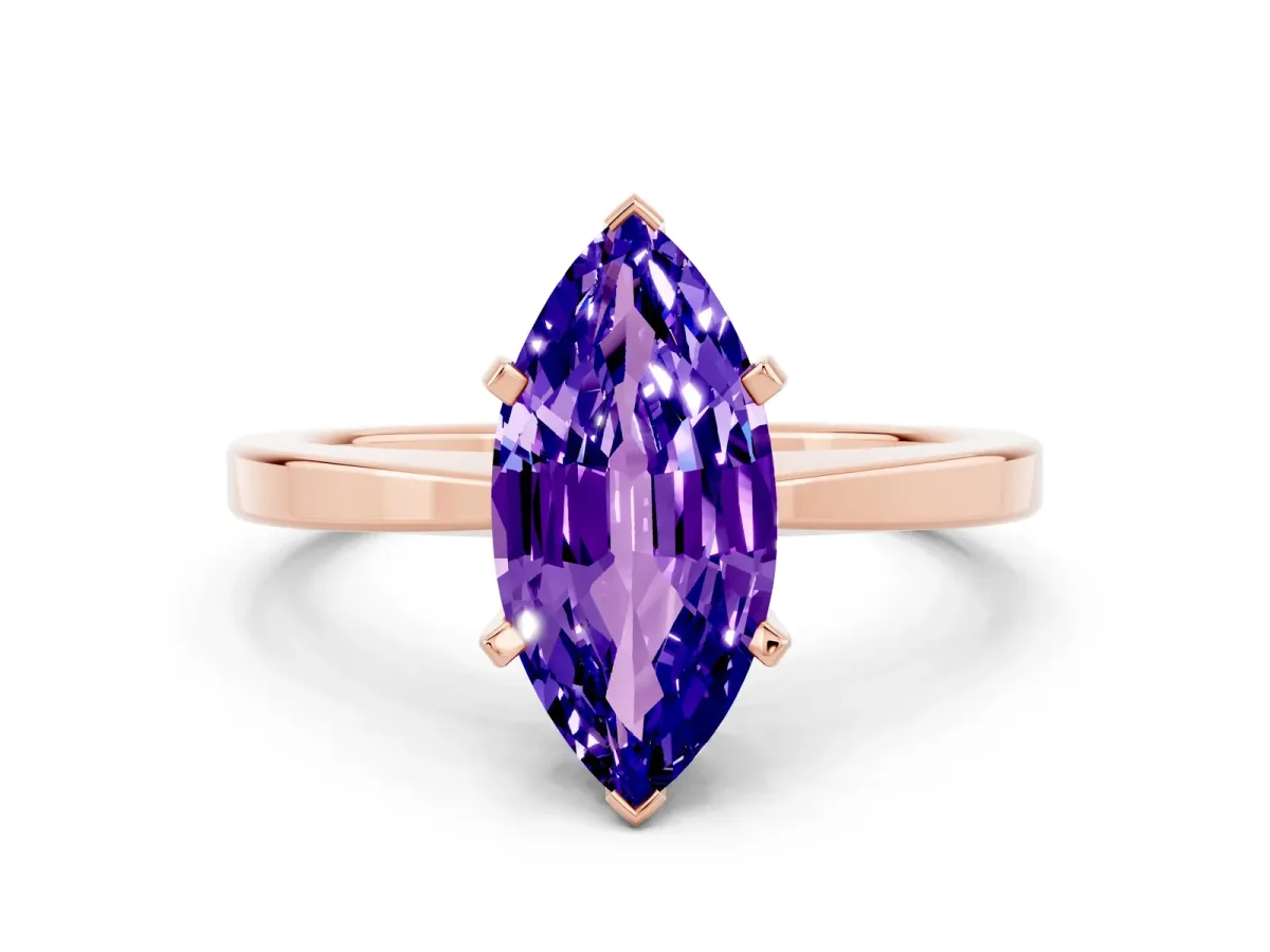 Marquise Cut Tanzanite Solitaire Engagement Ring with Classic Band and Four-Prong Setting Rose gold
