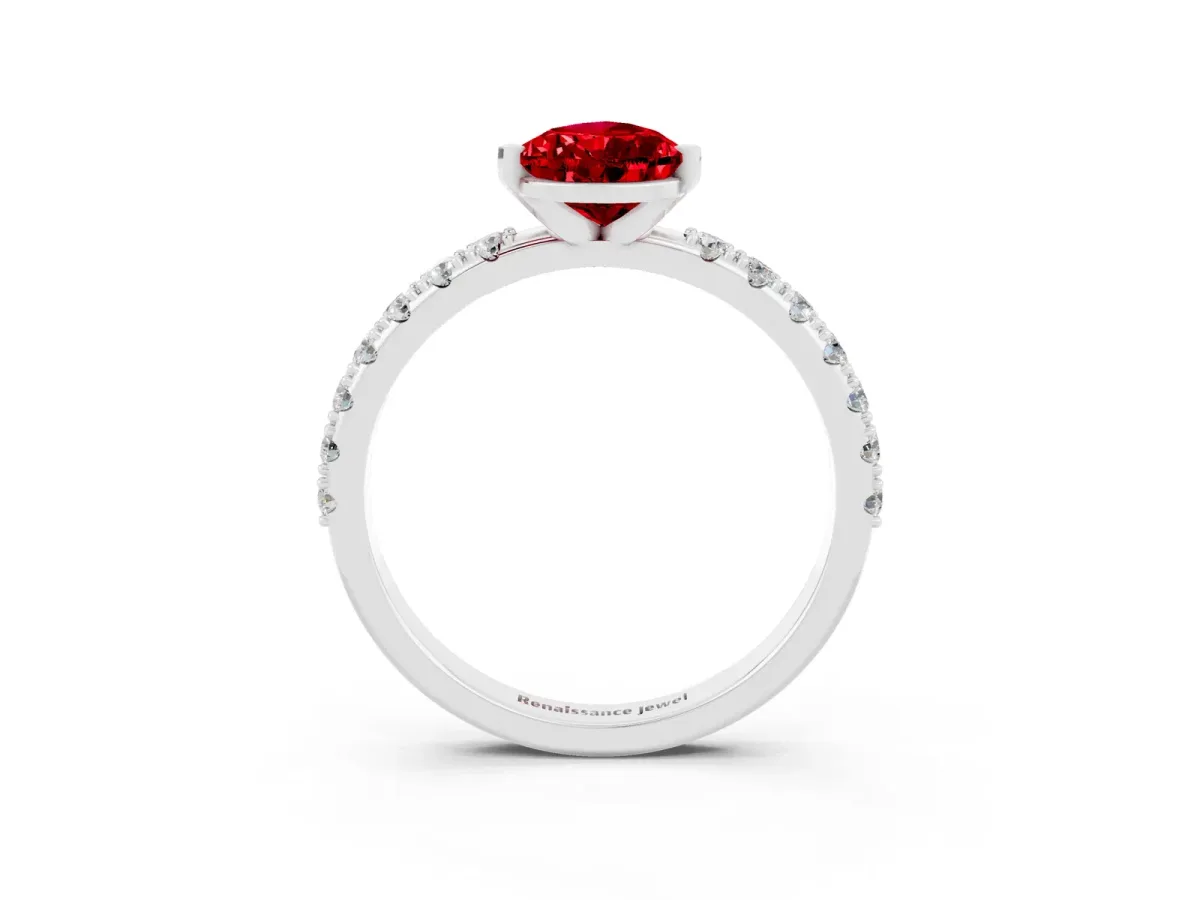 Pear Cut Ruby Solitaire Pavé Band with Four-Prong Setting Platinum