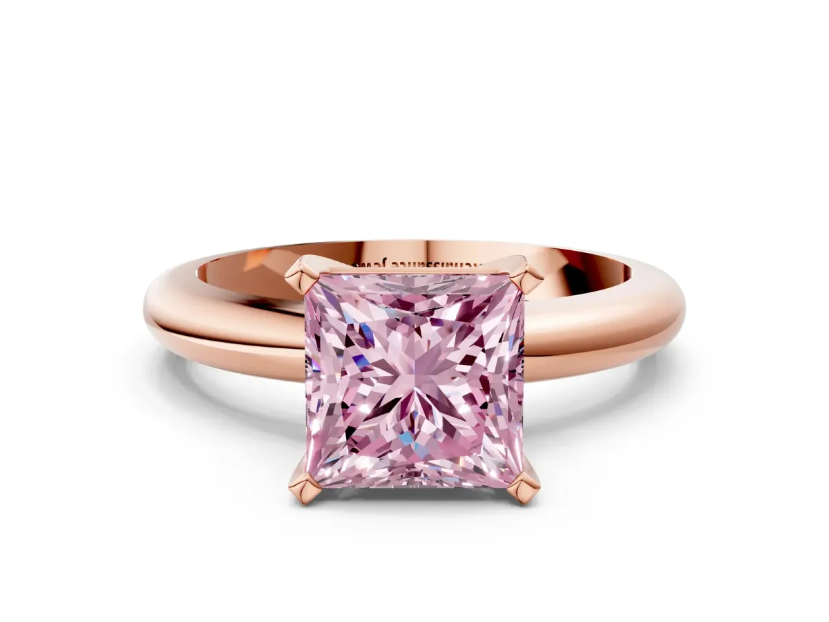 Fancy Pink Princess Cut Diamond Solitaire Engagement Ring with Round Band and Four-Prong Setting Rose gold
