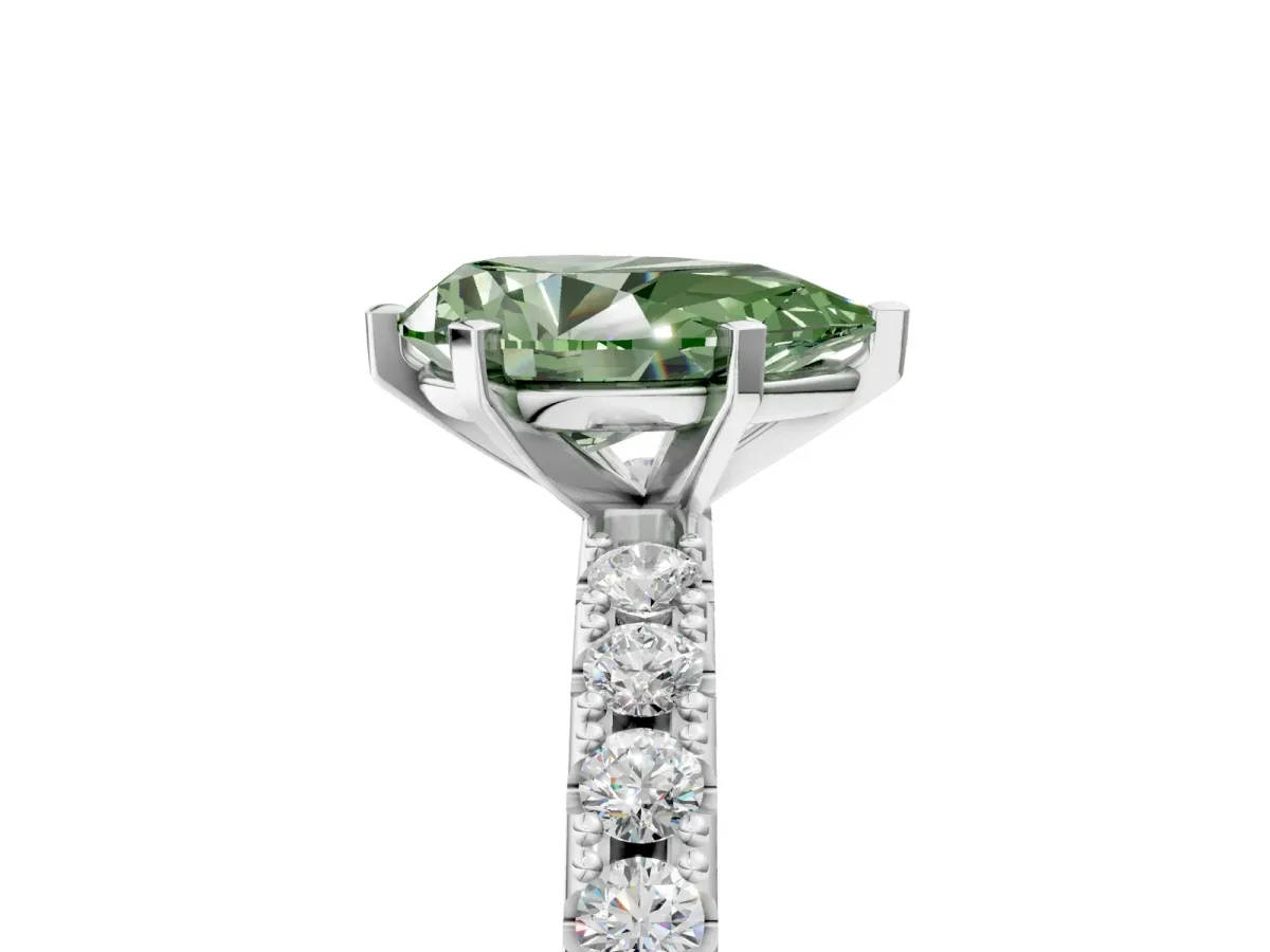 Fancy Green Pear Cut Diamond Solitaire Pavé Band with Four-Prong Setting White gold
