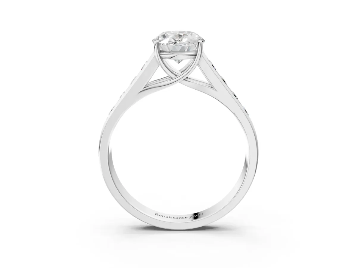 Oval Cut Brilliant Channel-Set Solitaire Ring with Four-Prong Setting White gold