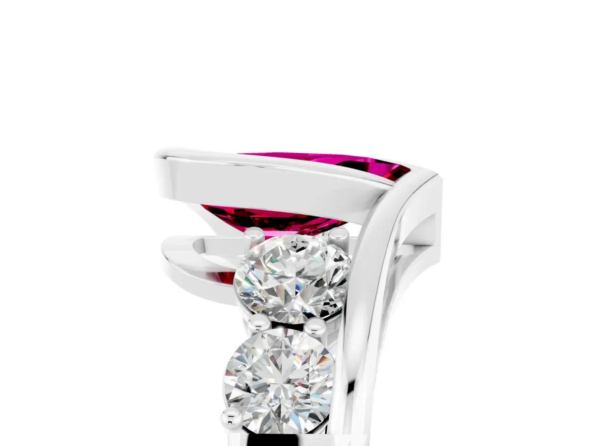 Bezel Set Pear Cut Garnet Bypass Ring with Round Accents Platinum