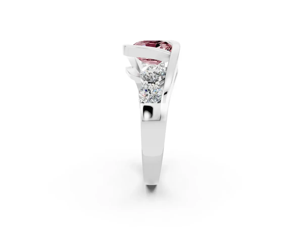 Bezel Set Cushion Cut Morganite Bypass Ring with Round Accents Platinum