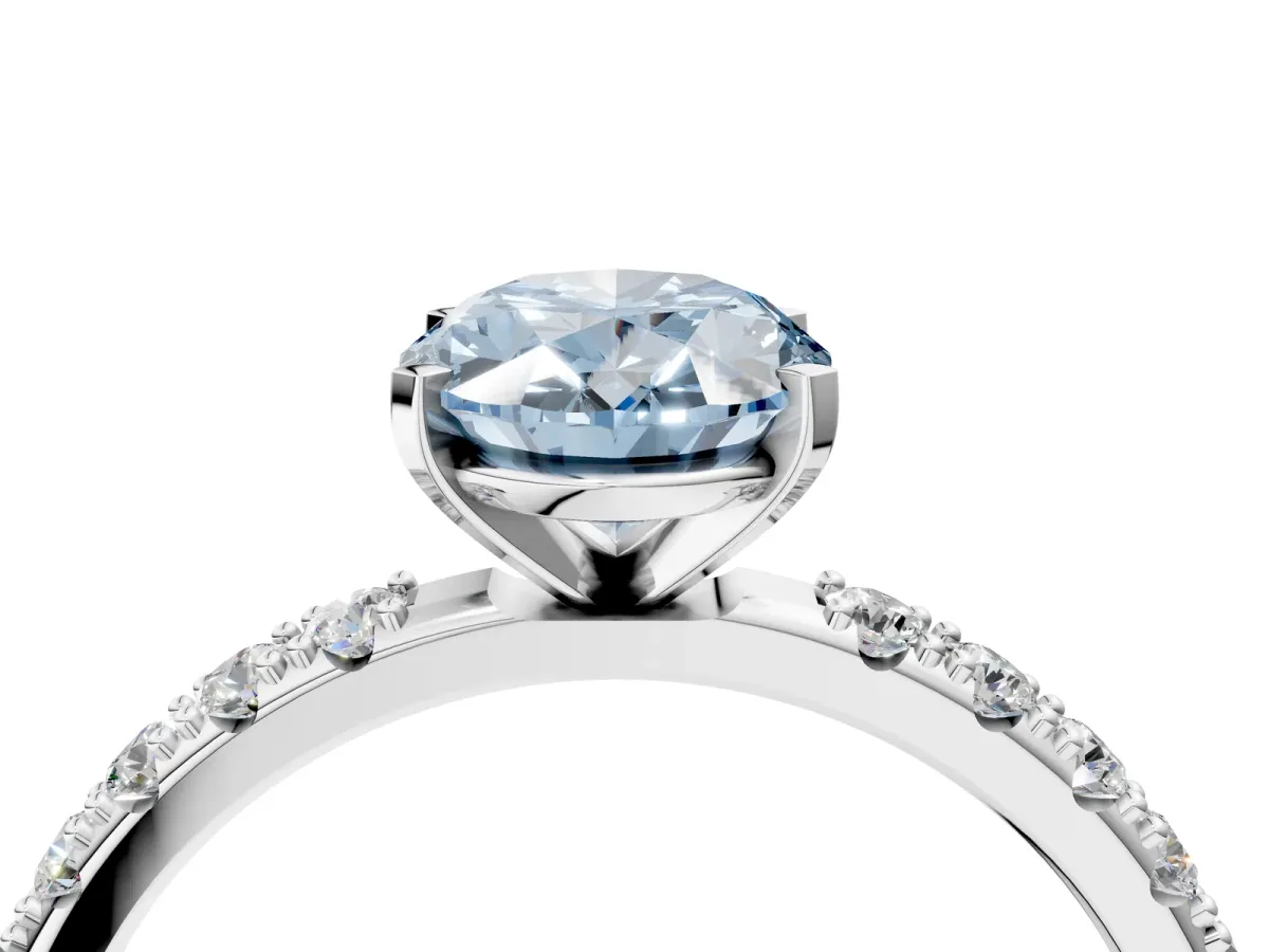 Fancy Blue Oval Cut Diamond Solitaire Pavé Band with Four-Prong Setting White gold