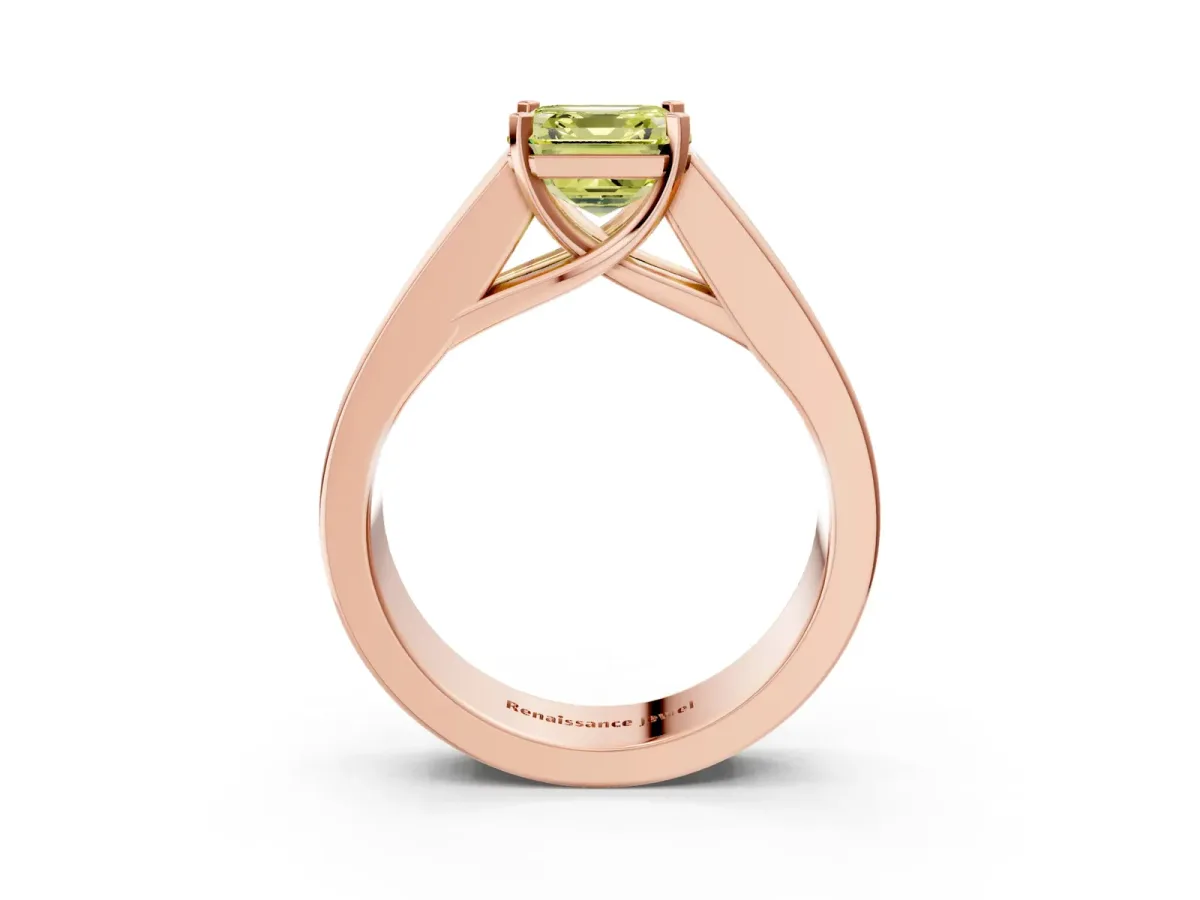 Fancy Yellow Asscher Cut Cut Channel Set Solitaire Ring with Four-Prong Setting Rose gold