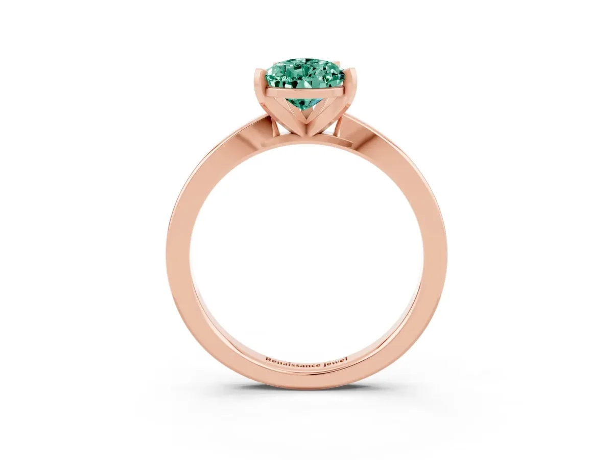 Pear Cut Green Sapphire Solitaire Engagement Ring with Classic Band and Four-Prong Setting Rose gold