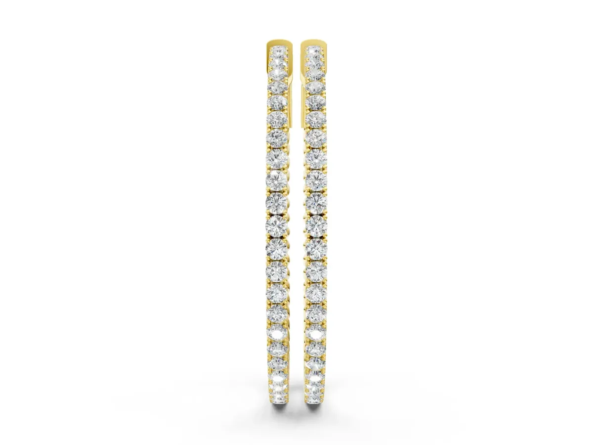 Round Cut Diamond Hoop Earrings with Pavé Setting and Prong Set Stones Yellow gold