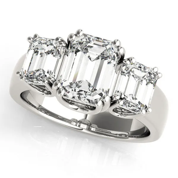 Three-Stone Asscher Cut Cut Diamond Ring with Channel Set Band and Four-Prong Setting Platinum