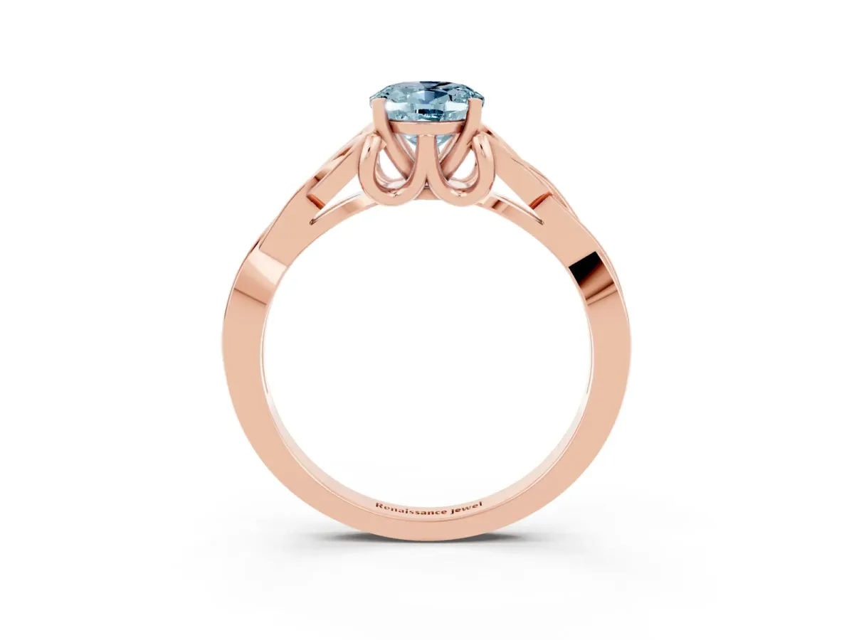Oval Cut Aquamarine Solitaire Engagement Ring with Celtic Knot Band and Four-Prong Setting Rose gold