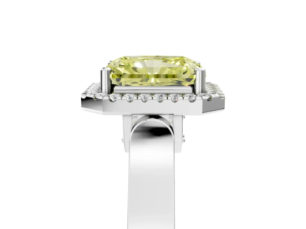 Fancy Yellow Radiant Cut Halo Pave Split Shank Prong Setting Ring Platinum