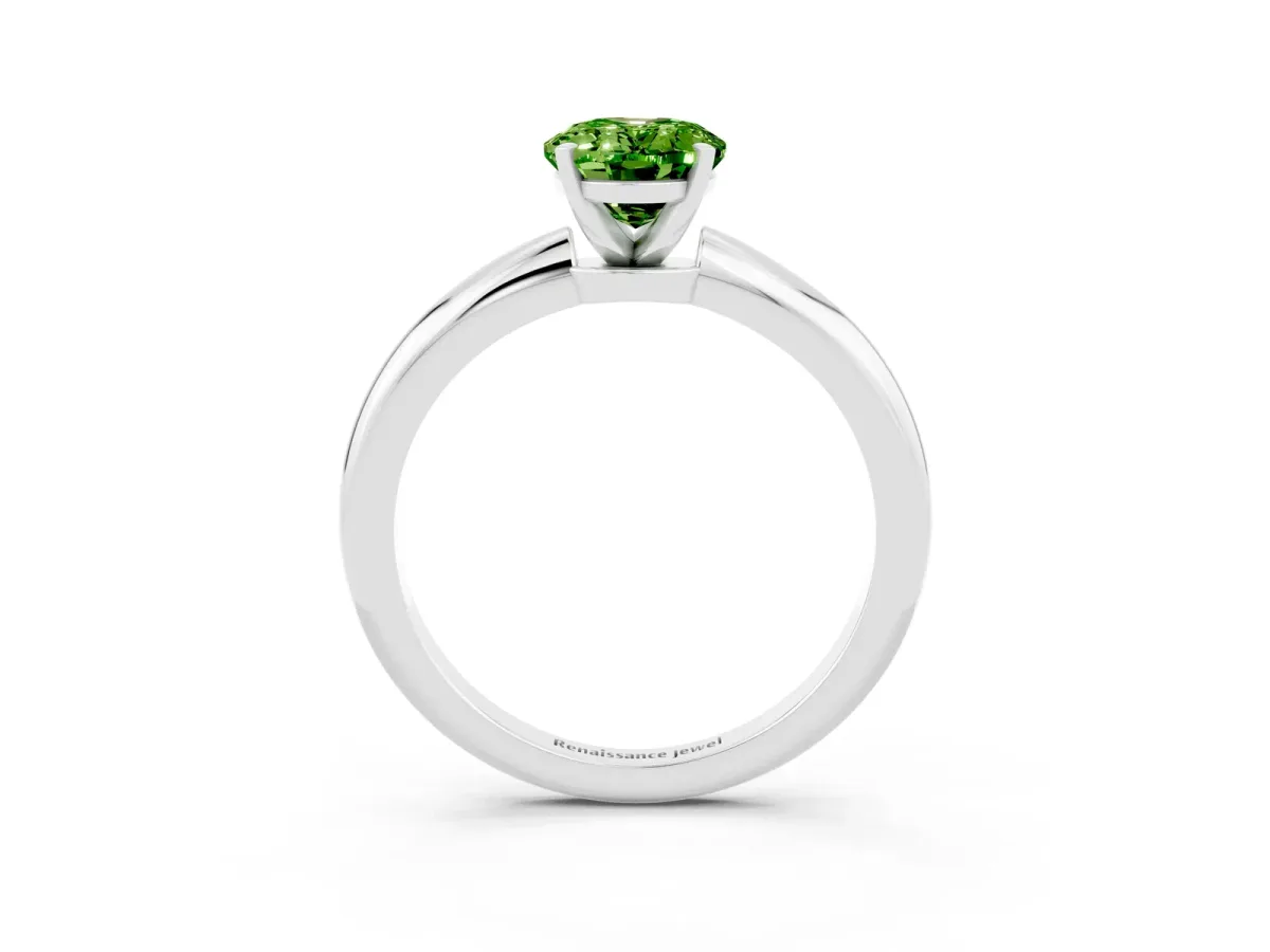 Oval Cut Peridot Solitaire Ring with Six-Prong Setting and Classic Band Platinum