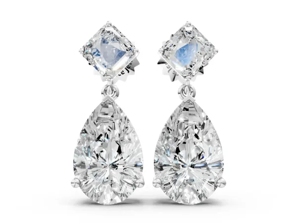 Princess and Pear Diamond Drop Earrings White gold