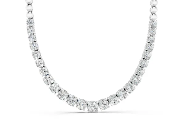 Round Diamond Tennis Necklace with Prong Setting and Bead Chain White gold