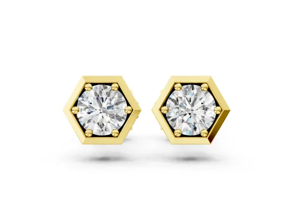 Round Diamond Bezel-Set Stud Earrings Yellow gold