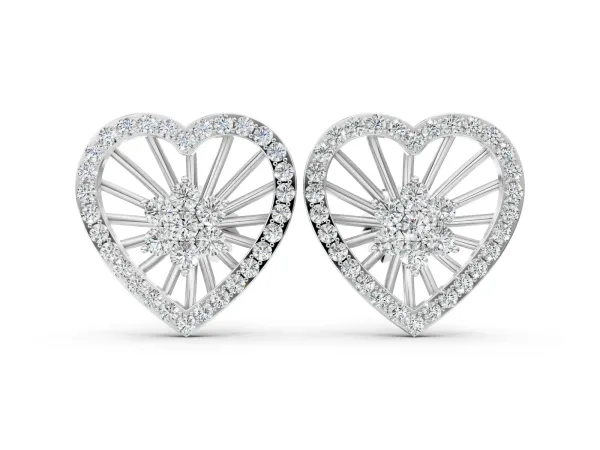 Round Diamond Open Heart Cluster Stud Earrings Platinum