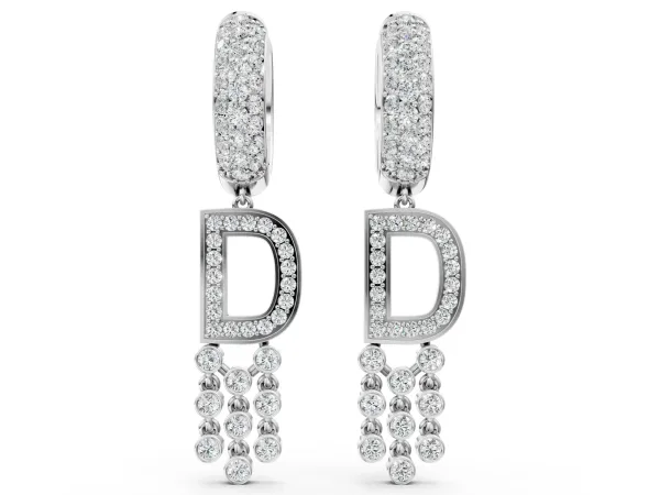 Round Diamond Initial D Huggie Hoop Earrings Platinum