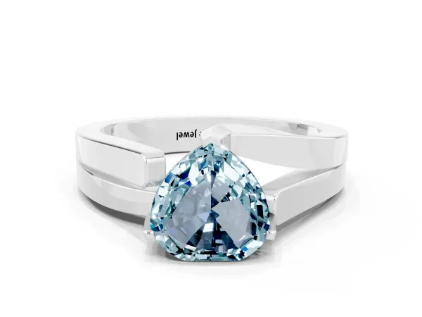 Modern Tension Set Heart Cut Aquamarine Solitaire Wide Band Ring Platinum