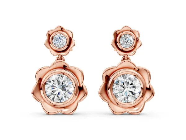 Round Diamond Flower Drop Earrings with Lab Diamond Accents Rose gold