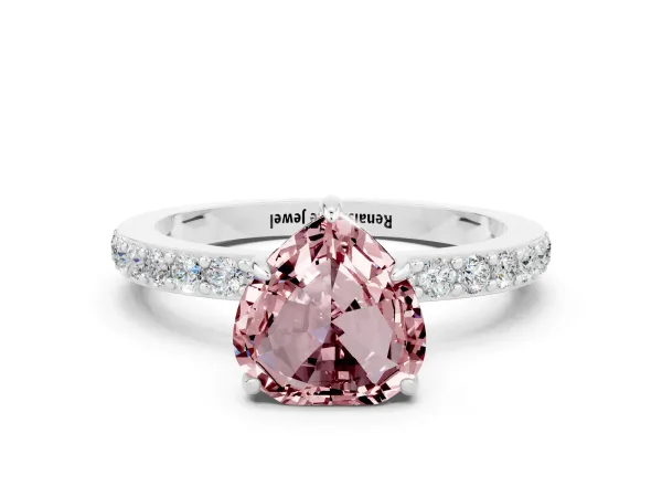 Heart Cut Morganite Solitaire Engagement Ring with Pavé Band and Four-Prong Setting Platinum
