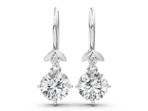 Round Diamond Water Lily Drop Earrings with Diamond Accents Platinum