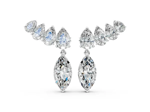 Marquise Cut Diamond Ear Climber Drop Earrings Platinum