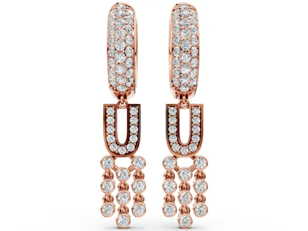 Round Diamond Initial U Huggie Hoop Earrings Rose gold