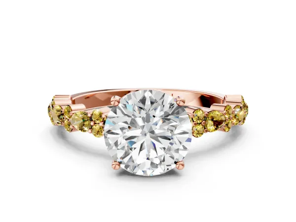 Round Cut Diamond Side Stone Solitaire Ring with Round Yellow Sapphire and Four-Prong Setting Rose gold