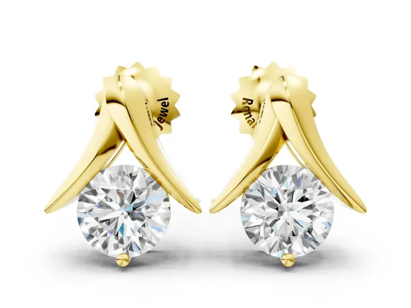 Round Diamond Inverted V Stud Earrings Yellow gold