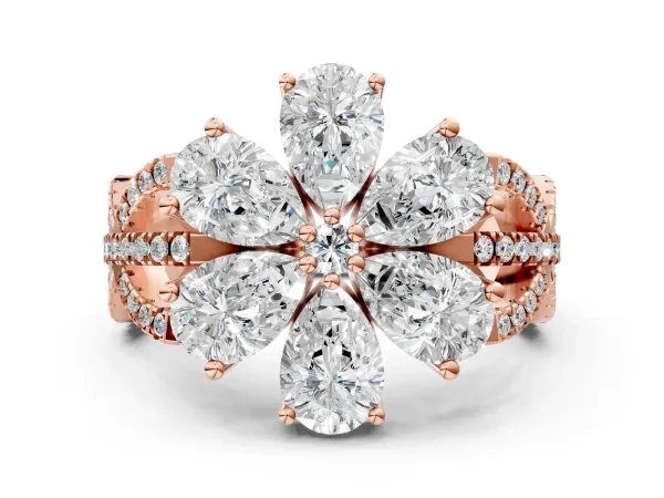 Pear Diamond Floral Ring with Round Diamond Accents Rose gold